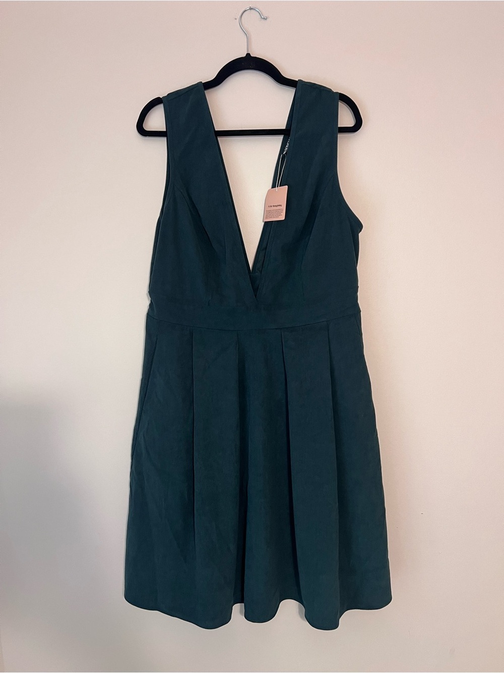 BloomChic Teal V-Neck Pleated Midi Dress